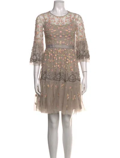 Pre-owned Needle & Thread Floral Print Mini Dress In Neutrals