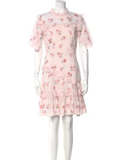 Pre-owned Needle & Thread Floral Print Mini Dress In Pink