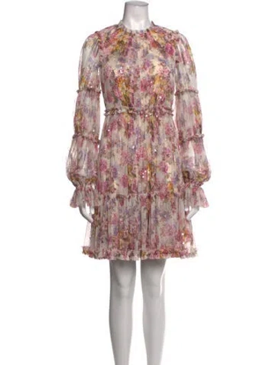 Pre-owned Needle & Thread Floral Print Mini Dress In Pink