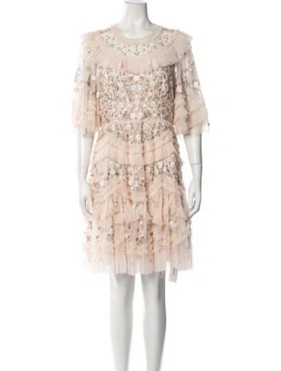Pre-owned Needle & Thread Floral Print Mini Dress In Pink