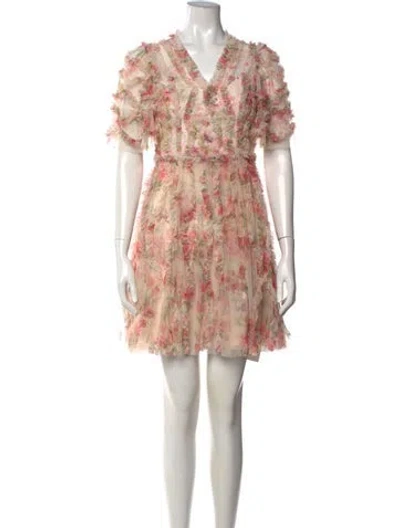 Pre-owned Needle & Thread Floral Print Mini Dress In Pink