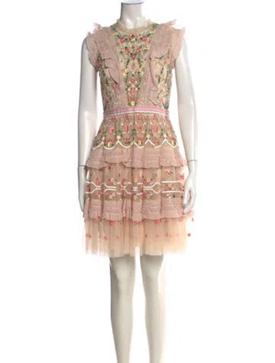 Pre-owned Needle & Thread Floral Print Mini Dress In Purple