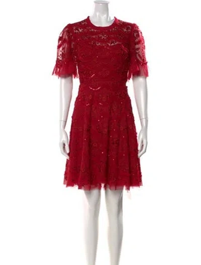 Pre-owned Needle & Thread Floral Print Mini Dress In Red