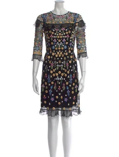 Pre-owned Needle & Thread Floral Print Mini Dress W/ Tags In Black