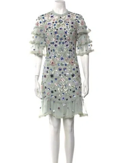 Pre-owned Needle & Thread Floral Print Mini Dress W/ Tags In Green