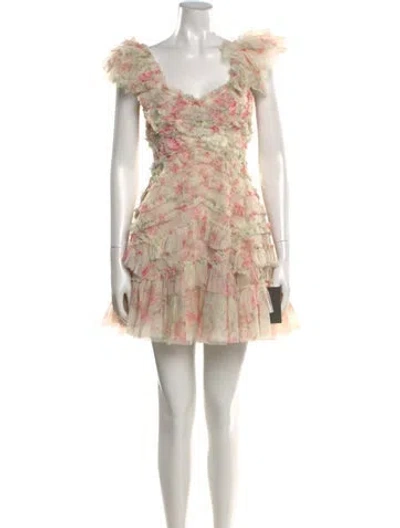 Pre-owned Needle & Thread Floral Print Mini Dress W/ Tags In Neutral