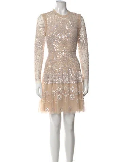 Pre-owned Needle & Thread Floral Print Mini Dress W/ Tags In Neutral