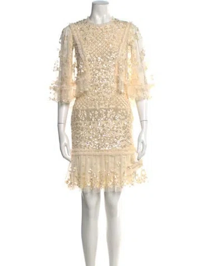 Pre-owned Needle & Thread Floral Print Mini Dress W/ Tags In Neutral
