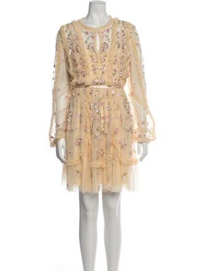 Pre-owned Needle & Thread Floral Print Mini Dress W/ Tags In Neutrals
