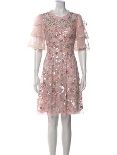 Pre-owned Needle & Thread Floral Print Mini Dress W/ Tags In Pink