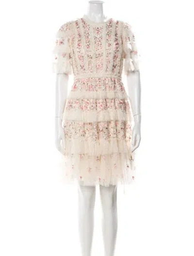 Pre-owned Needle & Thread Floral Print Mini Dress W/ Tags In White