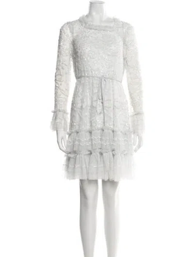 Pre-owned Needle & Thread Floral Print Mini Dress In White