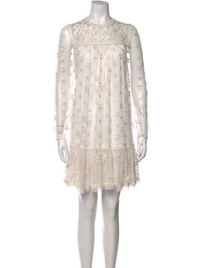 Pre-owned Needle & Thread Floral Print Mini Dress In White