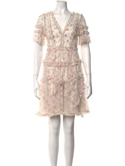 Pre-owned Needle & Thread Floral Print Mini Dress In White