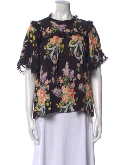 Pre-owned Needle & Thread Floral Print Mock Neck Blouse In Multi