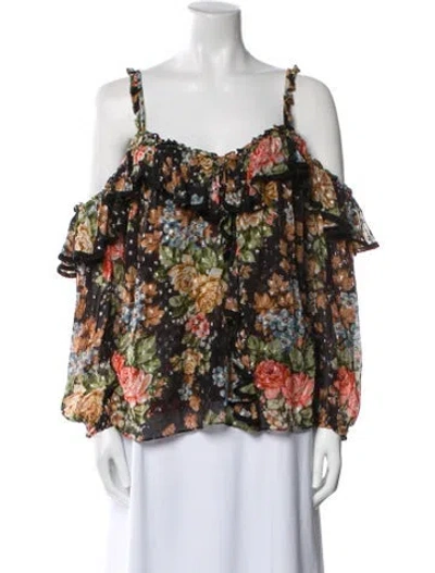 Pre-owned Needle & Thread Floral Print Off-the-shoulder Blouse In Black