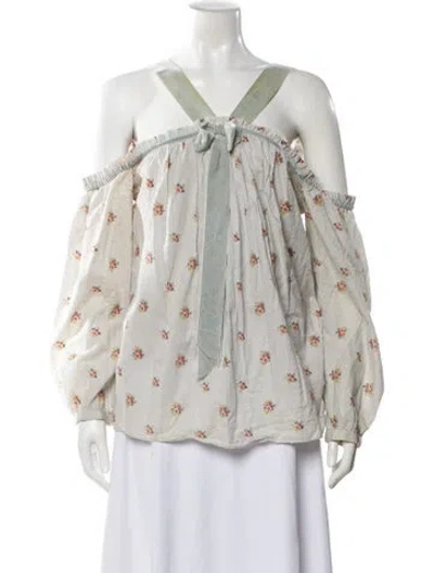 Pre-owned Needle & Thread Floral Print Off-the-shoulder Blouse In Blue