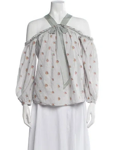 Pre-owned Needle & Thread Floral Print Off-the-shoulder Blouse In Gray