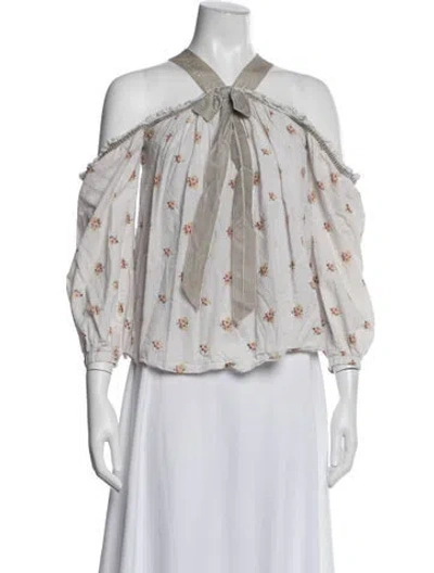 Pre-owned Needle & Thread Floral Print Off-the-shoulder Blouse In Gray