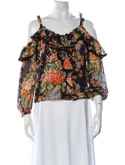 Pre-owned Needle & Thread Floral Print Off-the-shoulder Top In Multi