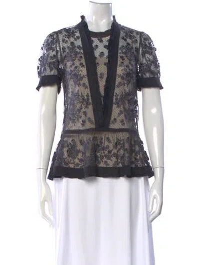 Pre-owned Needle & Thread Floral Print Short Sleeve Blouse In Multi