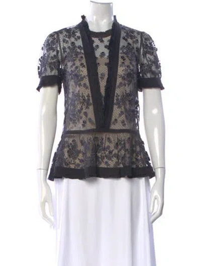 Pre-owned Needle & Thread Floral Print Short Sleeve Blouse In Multicolor