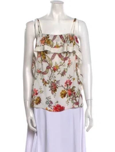 Pre-owned Needle & Thread Floral Print Square Neckline Blouse In White