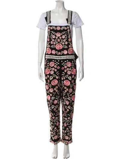 Pre-owned Needle & Thread Floral Print Square Neckline Jumpsuit In Black