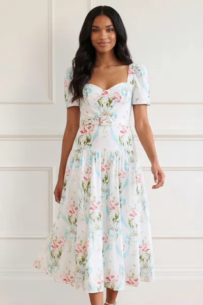 Needle & Thread Floral Ribbon Cotton Ballerina Dress In White