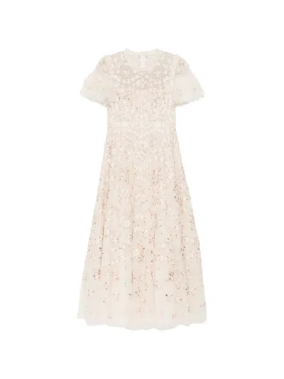 Needle & Thread Floral Waltz Ankle Gown In Neutral