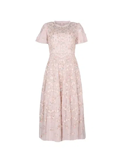 Needle & Thread Floral Waltz Embroidered Midi Dress In Pink