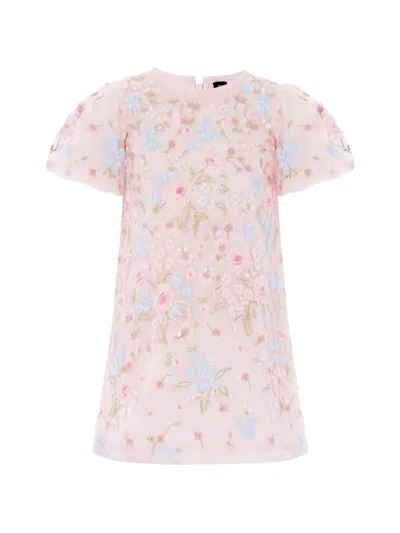 Needle & Thread Kids' Floral-embroidered Tulle Dress In Black