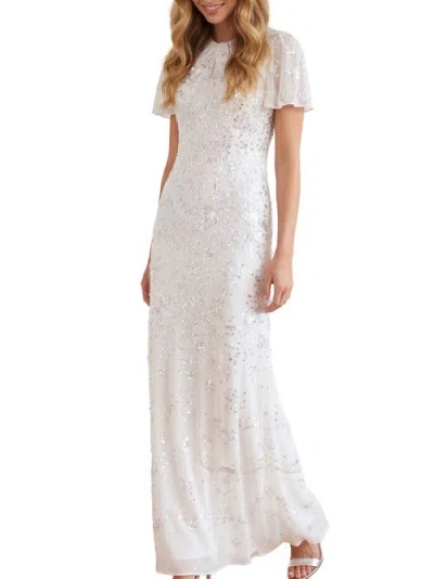 Needle & Thread Freya Georgette Short Sleeve Maxi Gown In Chalk