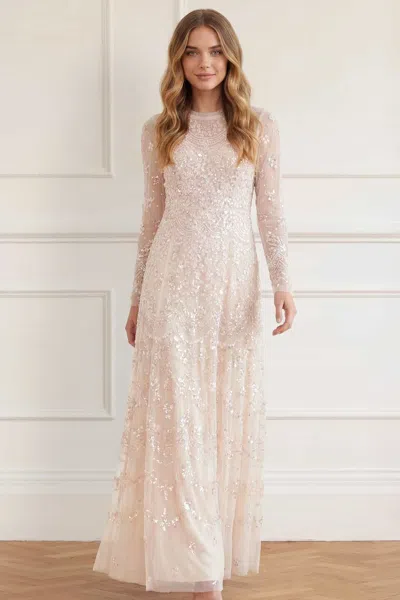 Needle & Thread Freya Long Sleeve Gown In Cream