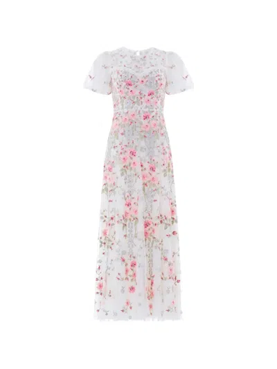 Needle & Thread Garden Rose Embroidered Tulle Gown In 화이트