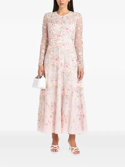Needle & Thread Garden Rose Floral-embroidered Midi Dress In Pink