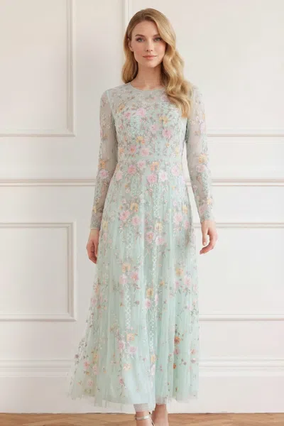 Needle & Thread Garden Rose Long Sleeve Ankle Gown In Green