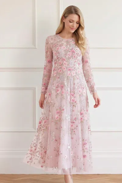 Needle & Thread Garden Rose Long Sleeve Ankle Gown In Pink