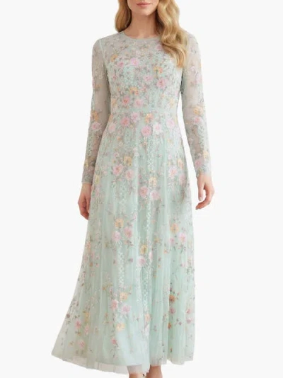 Needle & Thread Garden Rose Long Sleeve Maxi Gown In Green