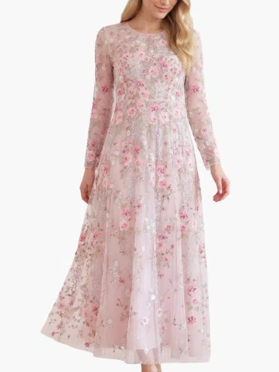 Needle & Thread Garden Rose Long Sleeve Maxi Gown In Pink