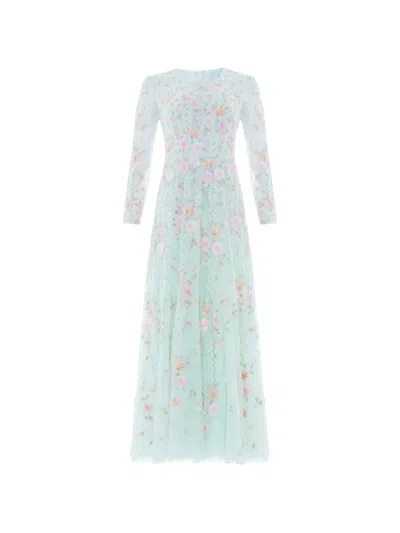 Needle & Thread Garden Rose Long-sleeve Gown In Green