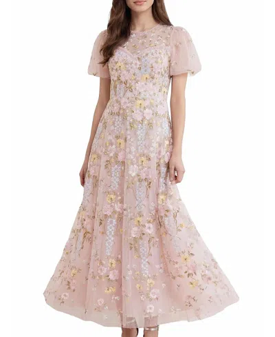Needle & Thread Garden Rose Short Sleeve Maxi Gown In Neutral