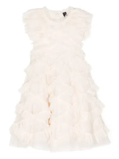 Needle & Thread Kids' Genevieve Mesh-panelled Ruffle Dress In White