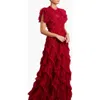 Needle & Thread Genevieve Ruffle Short Sleeve Maxi Gown In Burgundy