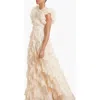 Needle & Thread Genevieve Ruffle Short Sleeve Maxi Gown In Neutral