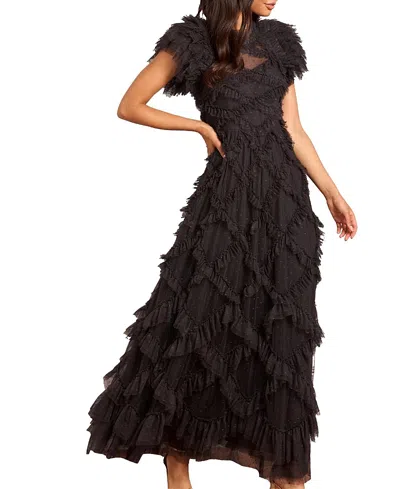 Needle & Thread Genevieve Ruffle Short Sleeve Maxi Gown In Animal Print