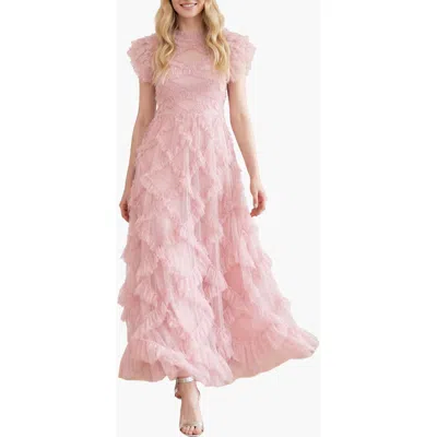 Needle & Thread Genevieve Ruffle Short Sleeve Maxi Gown In Pink