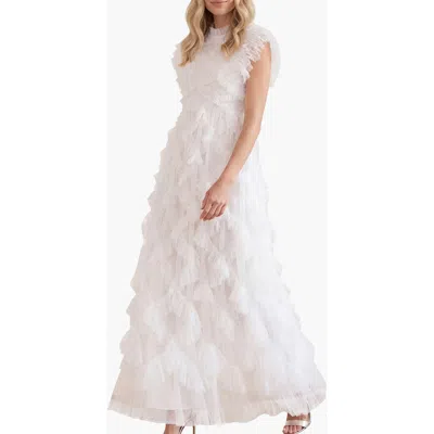 Needle & Thread Genevieve Ruffle Short Sleeve Maxi Gown In White