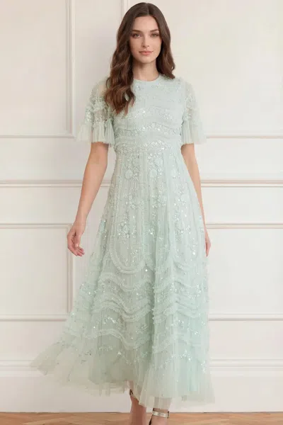 Needle & Thread Gianna Ruffle Short Sleeve Ankle Gown In Green