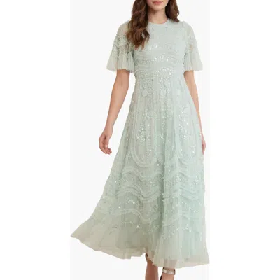 Needle & Thread Gianna Ruffle Short Sleeve Maxi Gown In Green